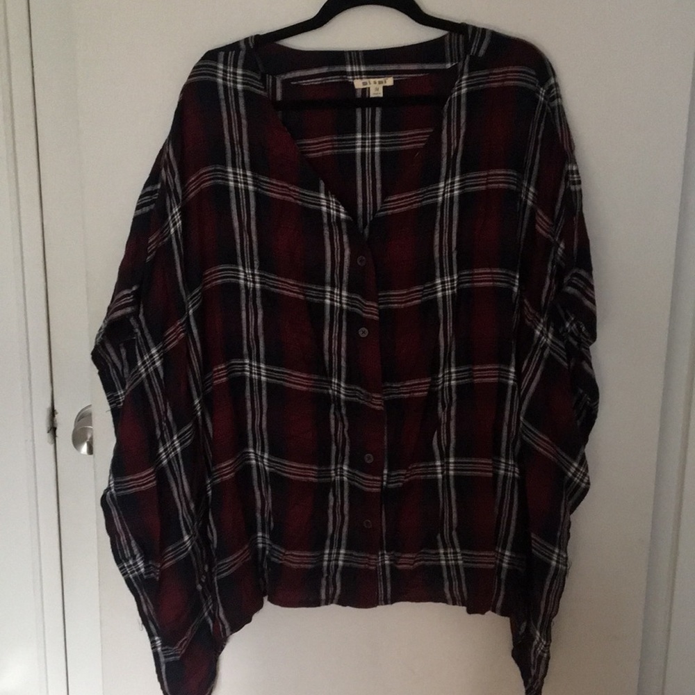 Plaid button down top/poncho